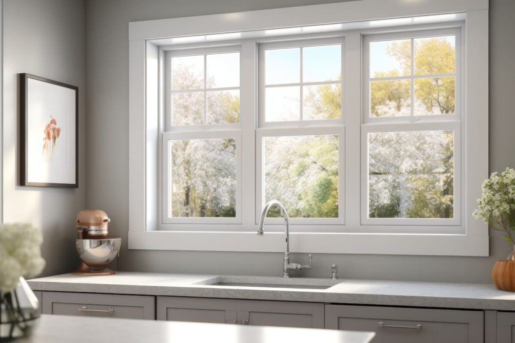 Kitchen white wood effect window
